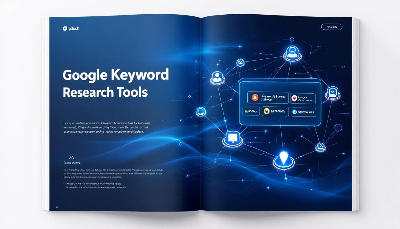 A visual representation of keyword research tools and their functionalities, emphasizing the importance of keywords in SEO.