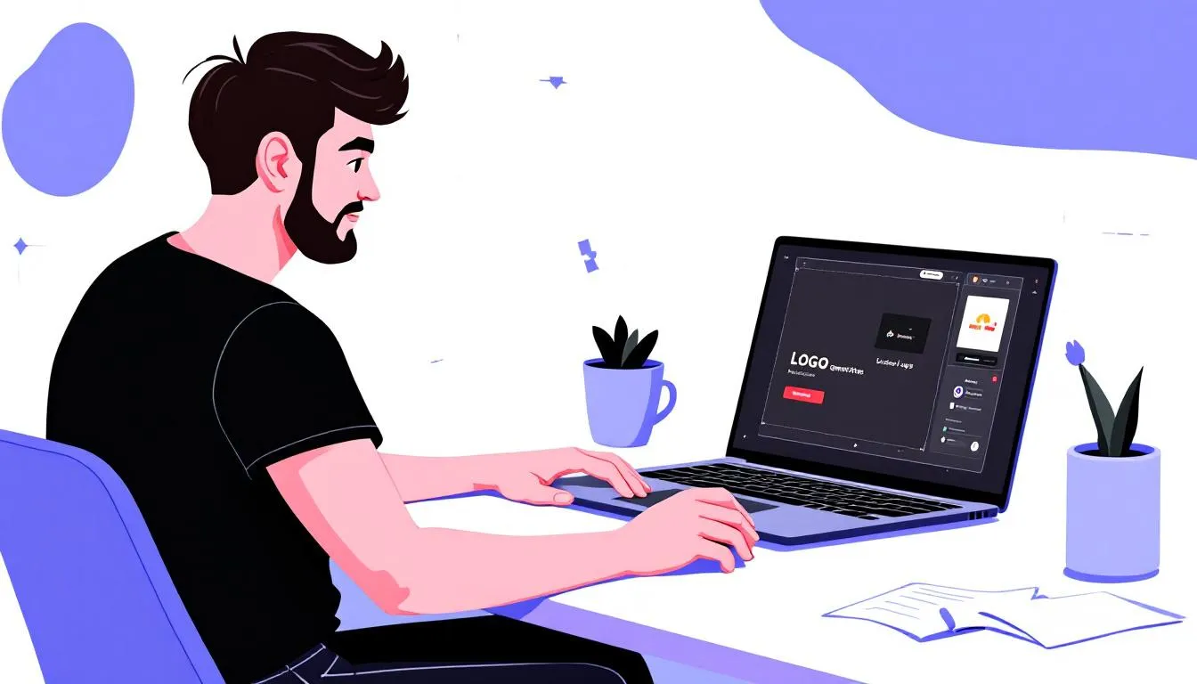 A person using a logo generator on a laptop to create a custom logo.