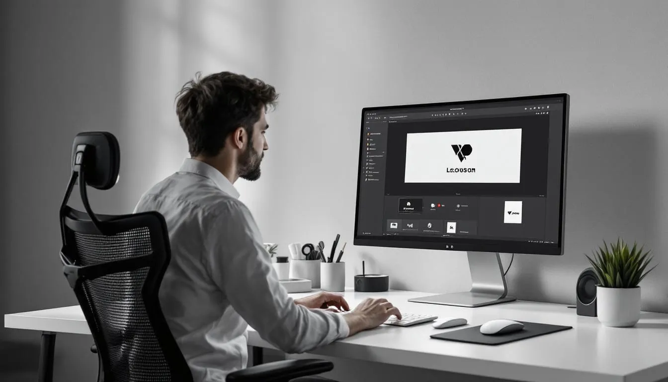 A graphic designer working on creating a professional logo using a logo maker.