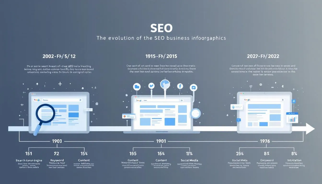 An overview of the SEO business landscape, showing various search engine interfaces.
