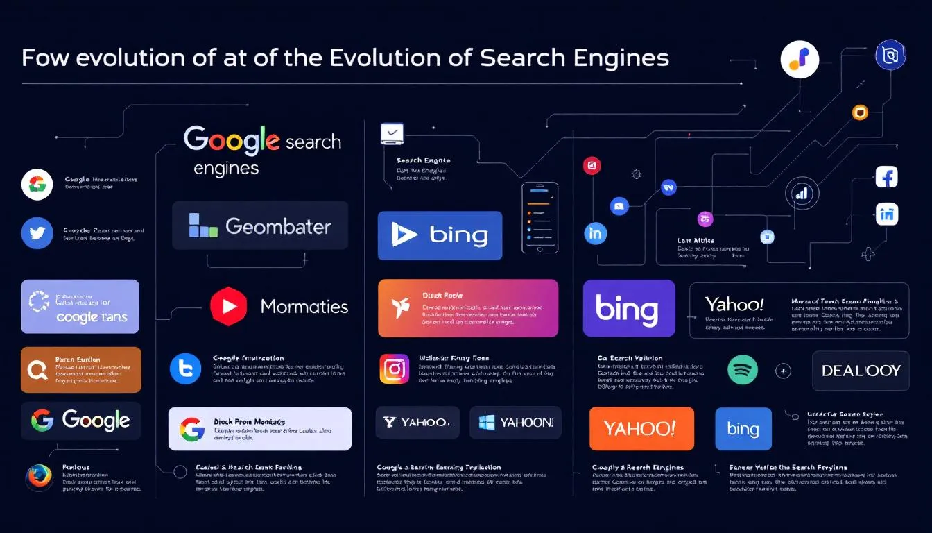 A collage of logos from popular search engines like Google, Bing, and Yahoo.