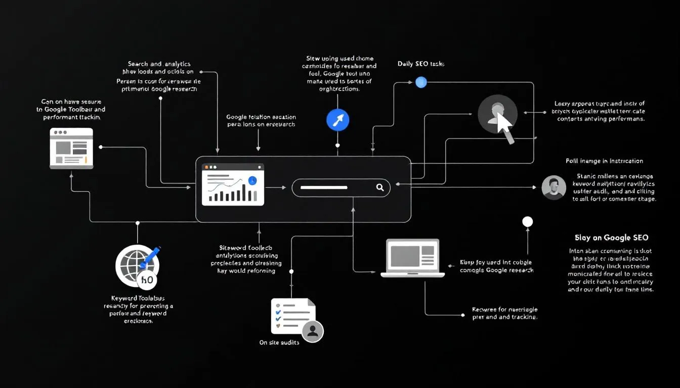 A workflow diagram integrating Chrome Extension 'Site: Seo Check in Google' into daily SEO tasks.