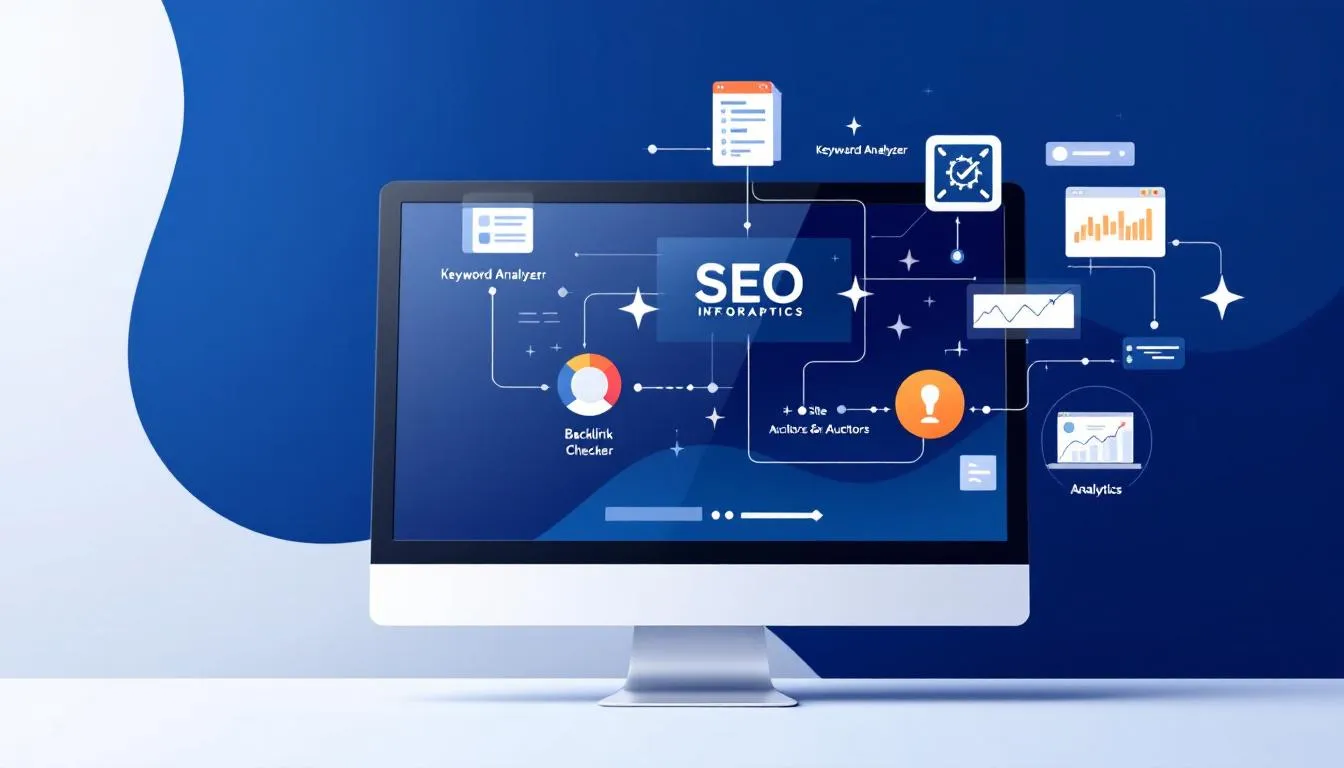 Essential SEO tools displayed on a computer screen, aiding business operations.