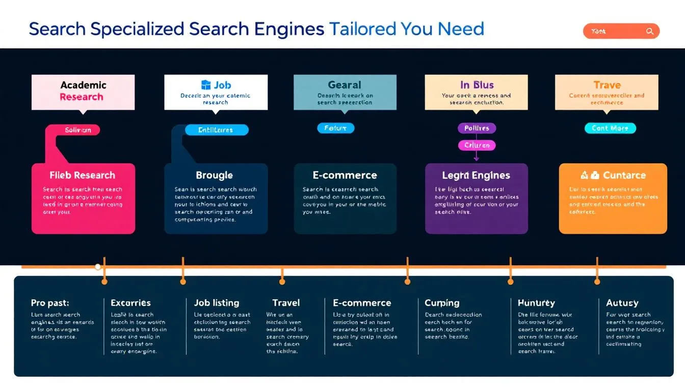 An illustration of various specialized search engines catering to different needs.
