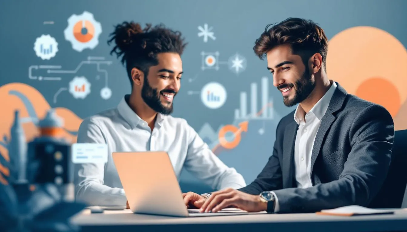 An illustration showing the importance of SEO for small businesses, depicting a small business owner analyzing website traffic.