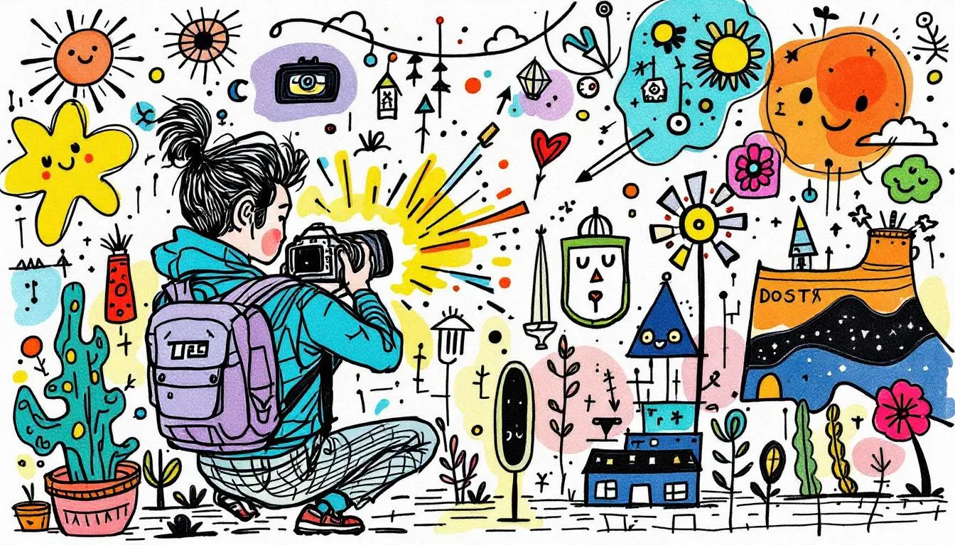 A photographer capturing a vibrant scene with a camera.
