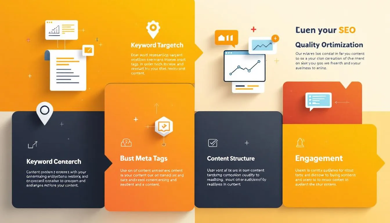 An image showing content optimization techniques for SEO, highlighting quality content creation.