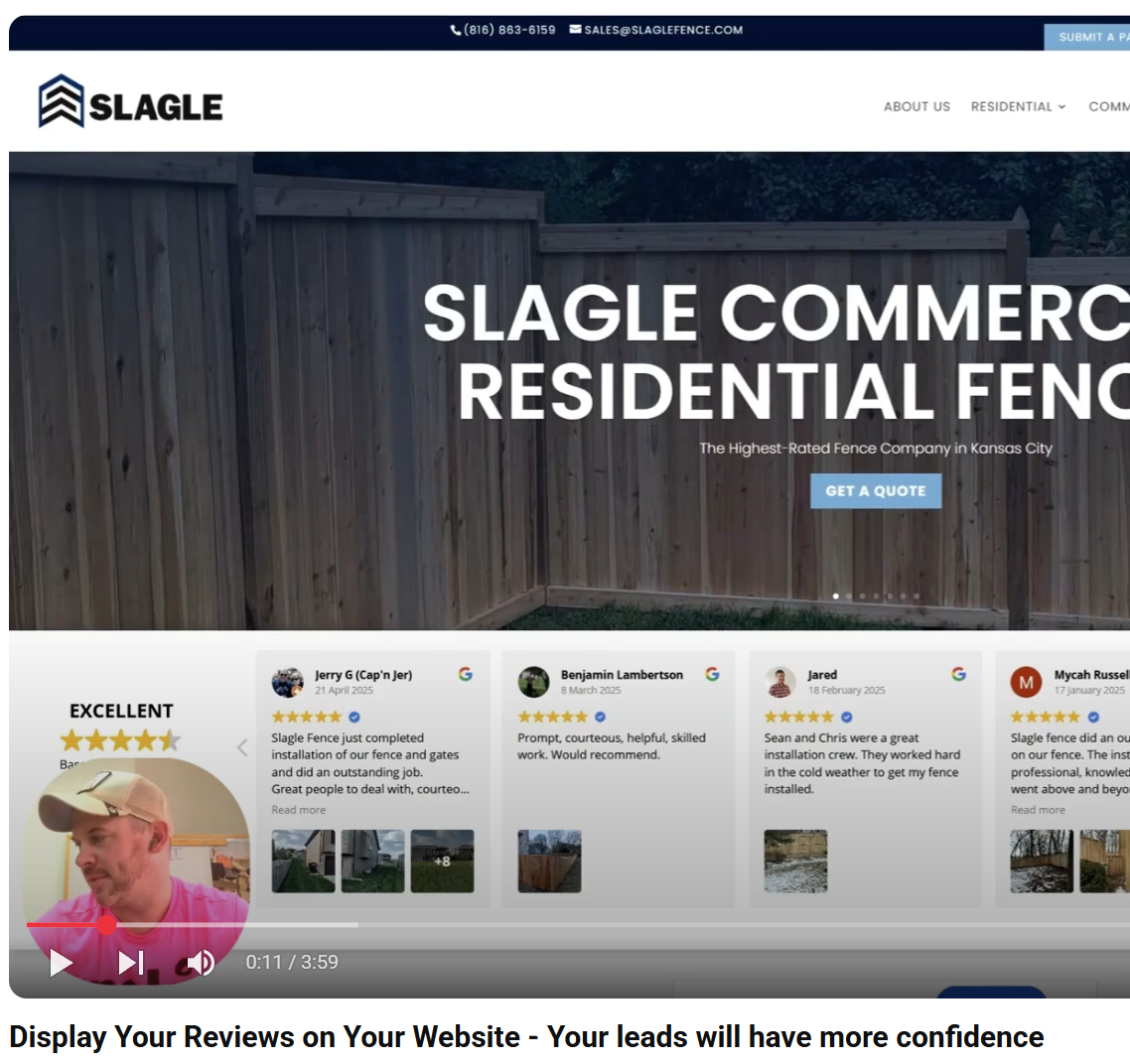 Put your reviews on your website to give you leads more confidence in your company and make your SEO stronger