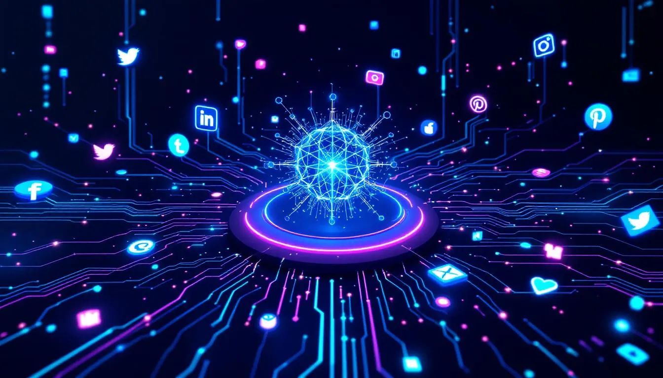 An illustration showing artificial intelligence in social media monitoring.