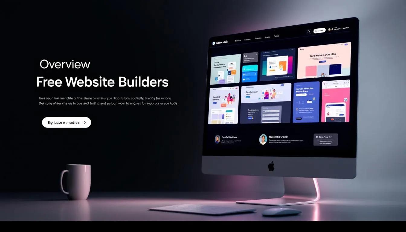 An overview of various free website builders displayed on a computer screen.