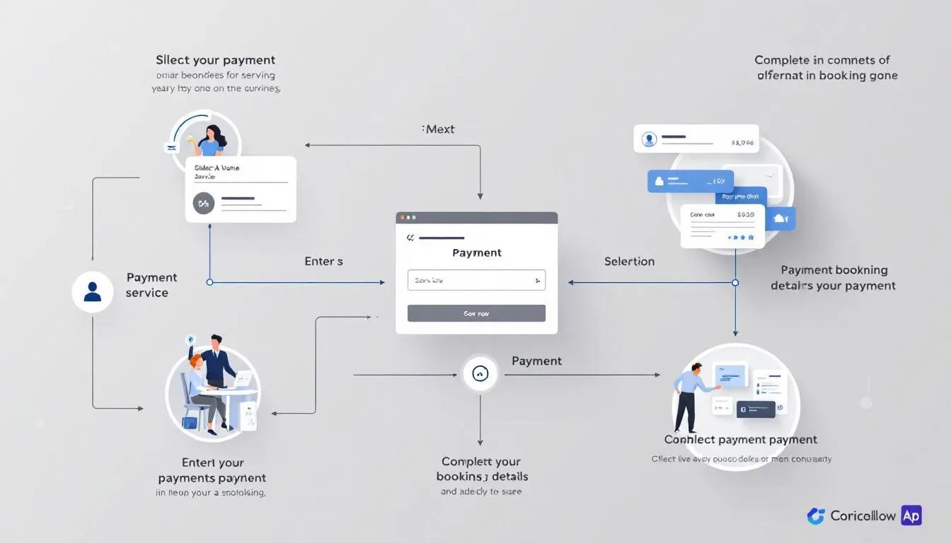 A visual representation of simplified payment processing for online bookings.