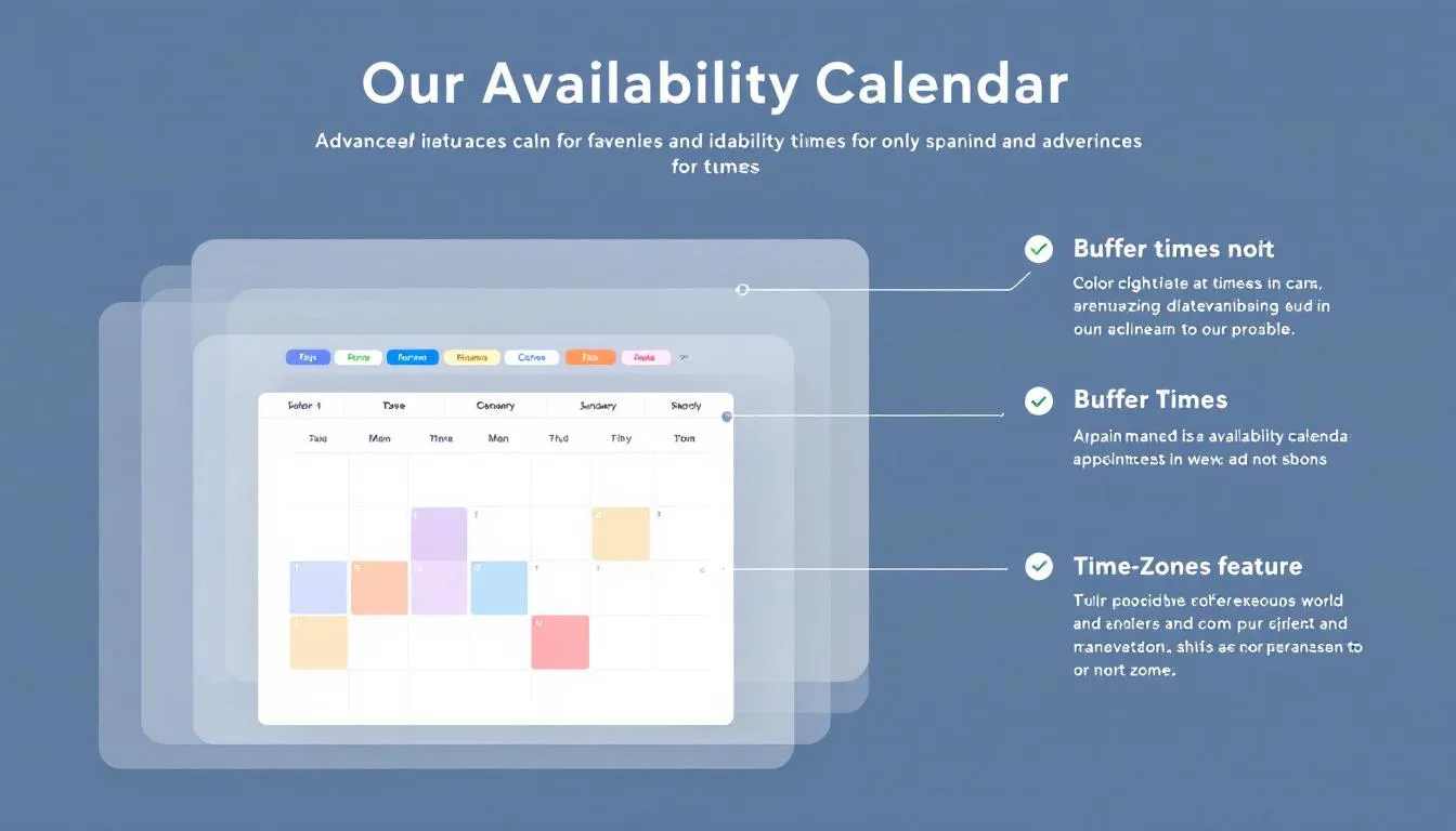 A visualization of advanced features in availability calendars, including buffer times and time zones.