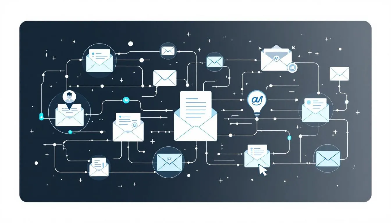 An illustration showing various email automation flows, highlighting automated emails and email marketing automation.