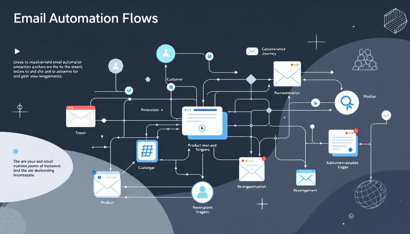 An infographic illustrating advanced email automation flows, including product recommendations and reengagement strategies.