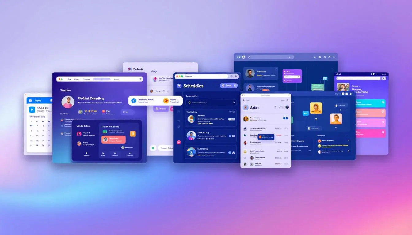 A collage of various virtual scheduling tools showcasing their interfaces.