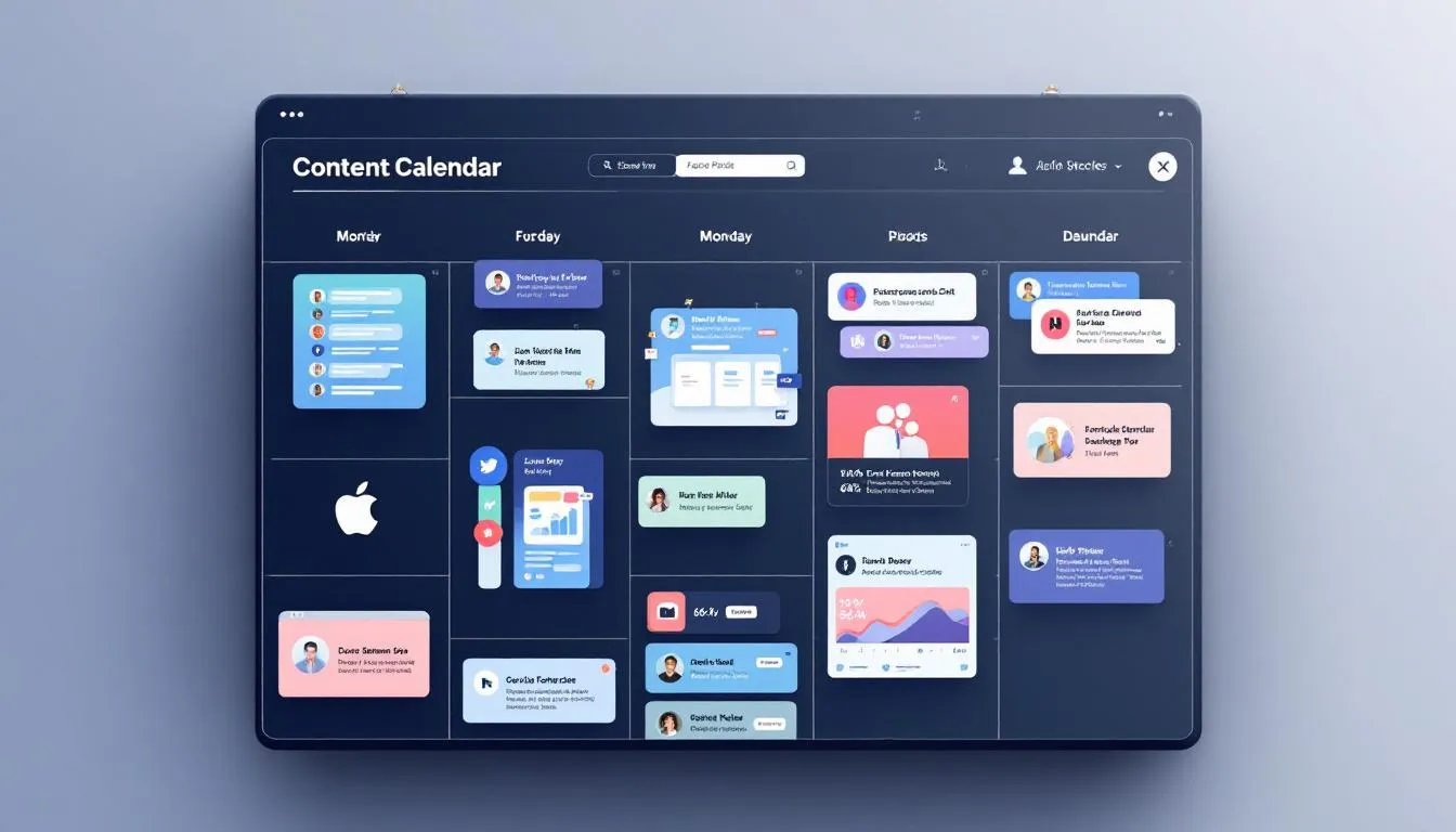 A calendar layout illustrating a social media content calendar with scheduled posts.